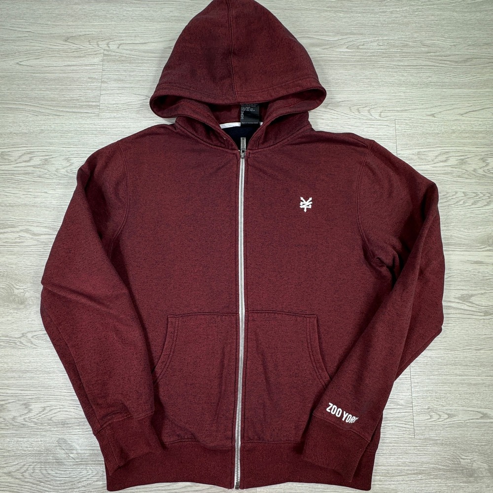 Zoo York Mens Hoodie Zip Up Burgundy Maroon Size M Embroidered Logo Skatewear